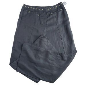 Peter Nygard Linen Blend Pants Trousers 12 Black Wide Leg Yoke Front Rivets
